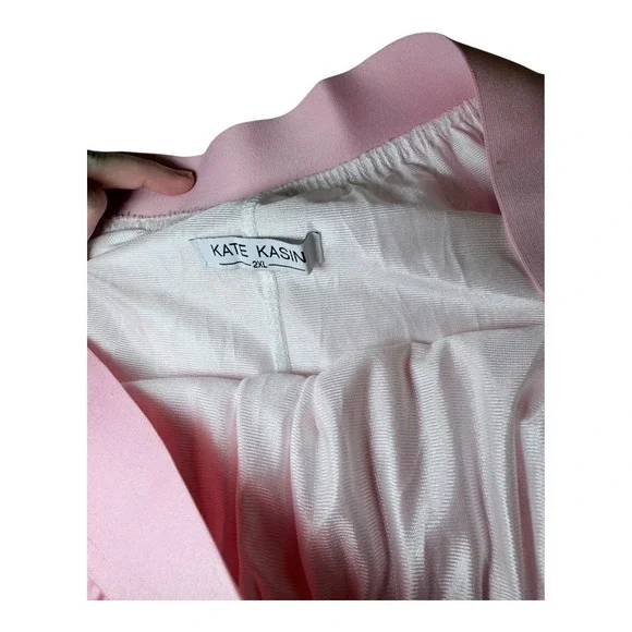 Kate Kasin Pleated Skirt 2XL Pink Ombre Floral Midi Accordion Elastic Waist - Picture 4 of 7